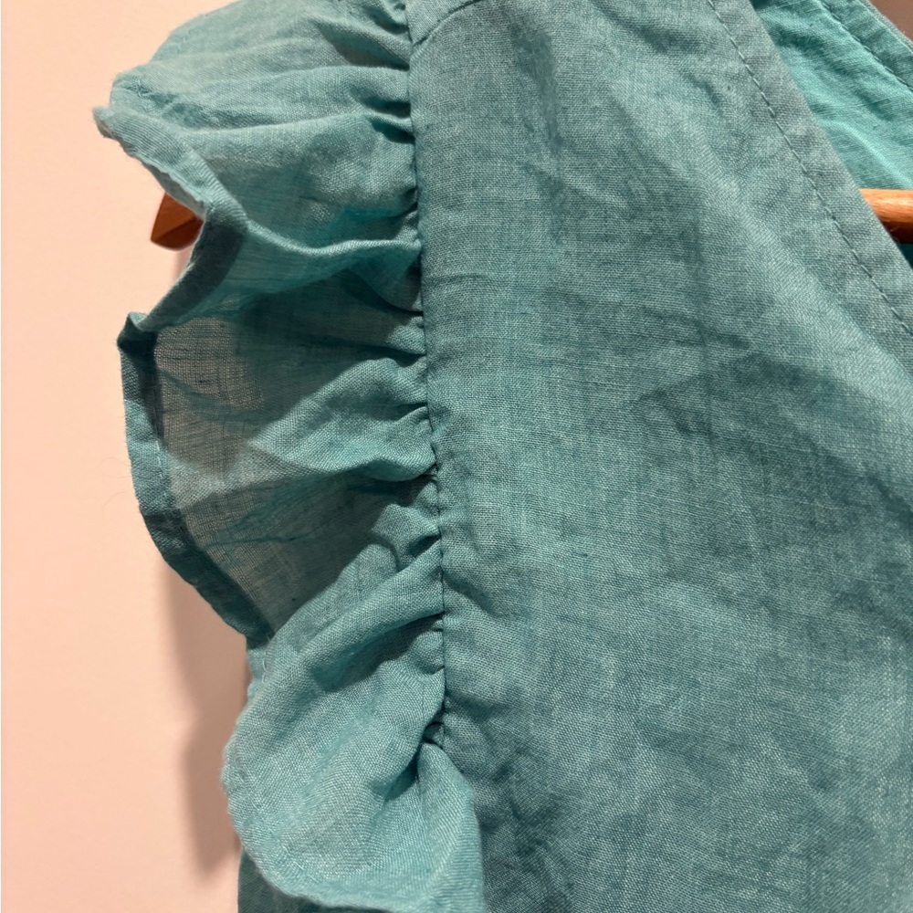 Chelsea & Violet Turquoise Ruffle Button-Front Blouse - Picture 2 of 5